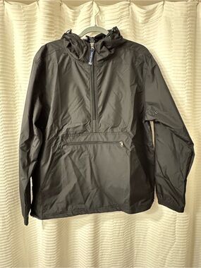 Charles River Apparel Black Hooded Pullover Windbreaker